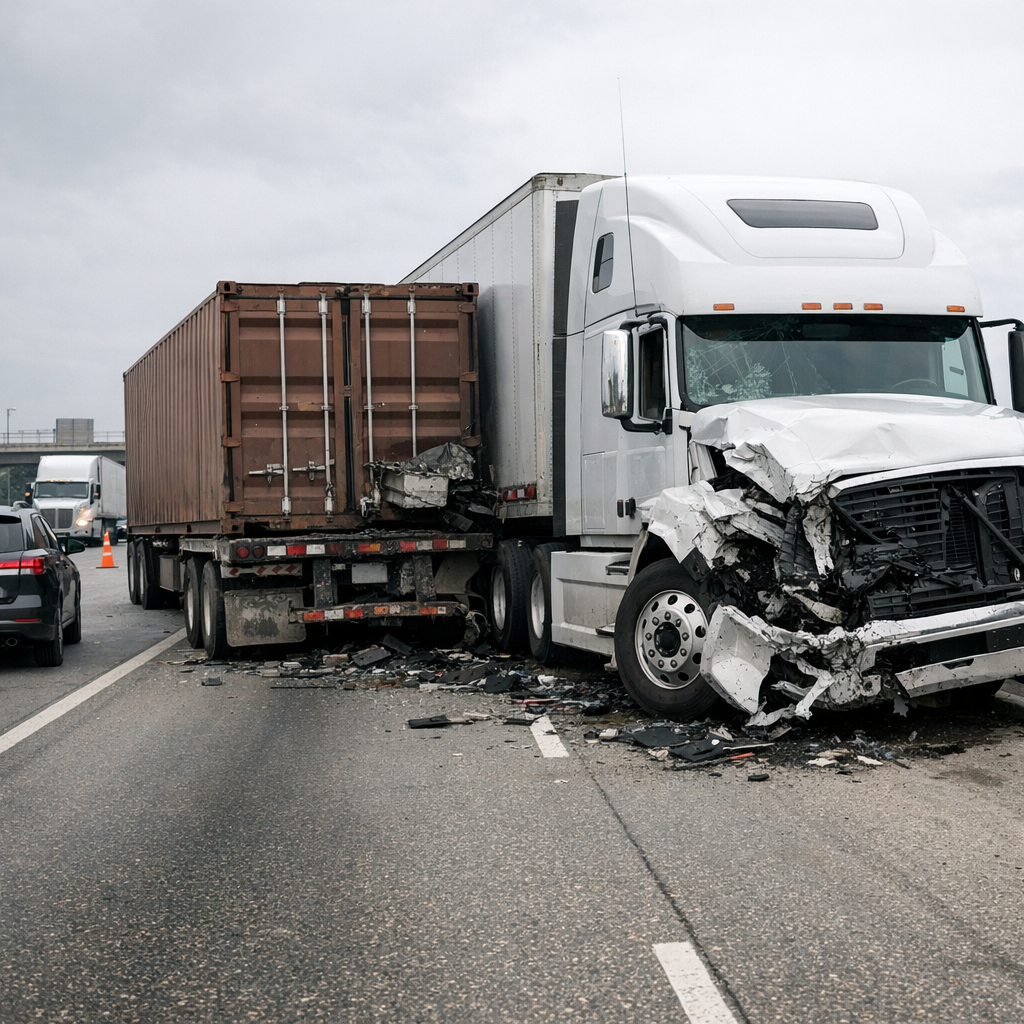 big rig slowdown accident illustration for Big rig collision during a traffic slowdown