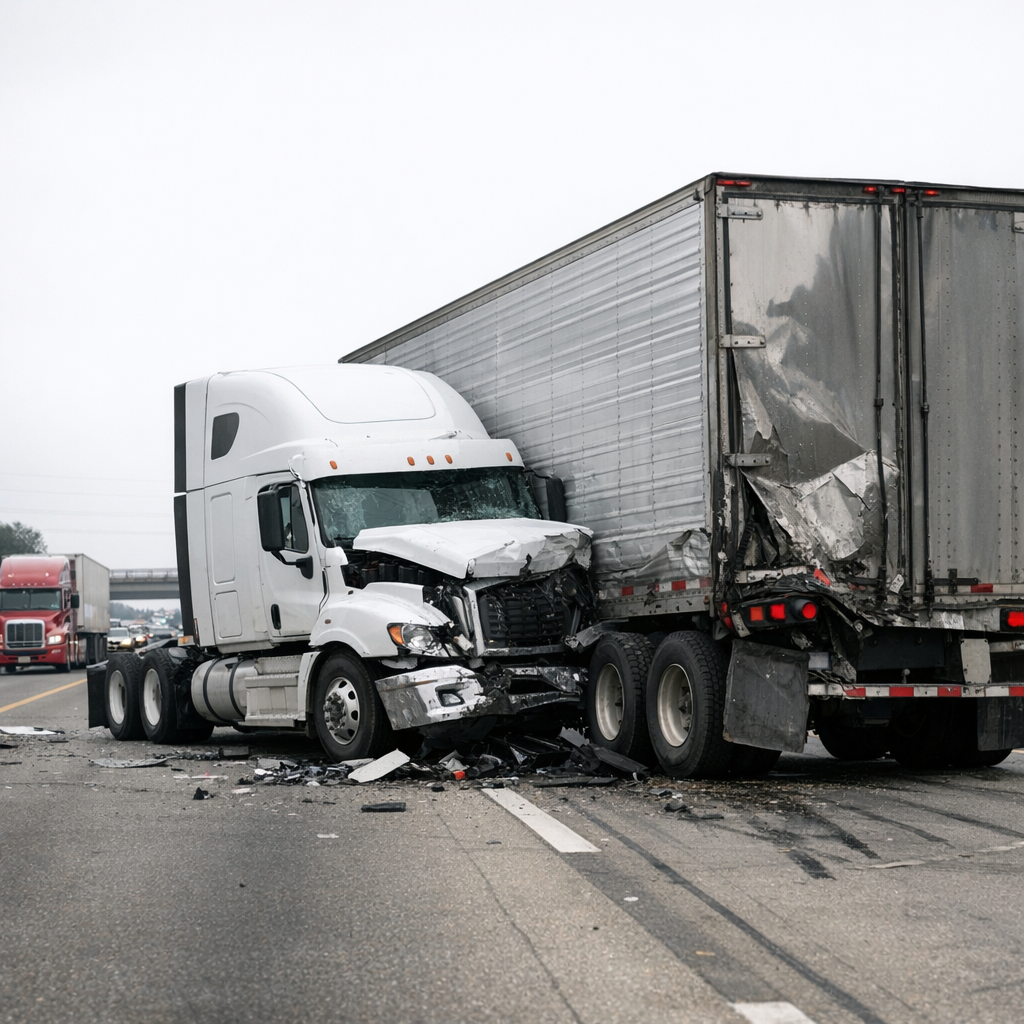 big rig unexpected slowdown illustration for Big rig collision during unexpected slowdown