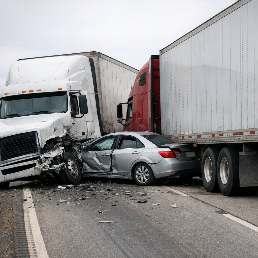 big rig passing collision illustration for Big rig collision while passing another vehicle