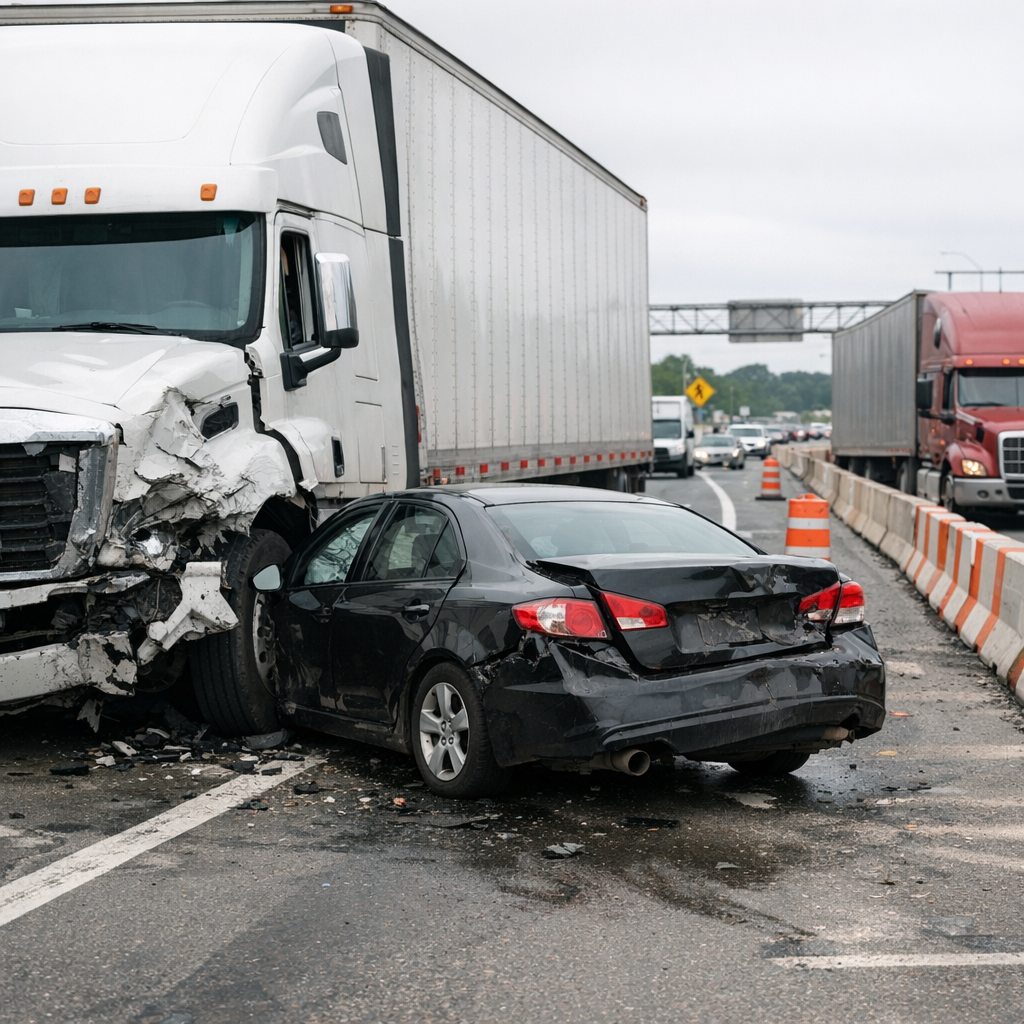 big rig traffic pattern crash illustration for Big rig collision while traffic patterns changed