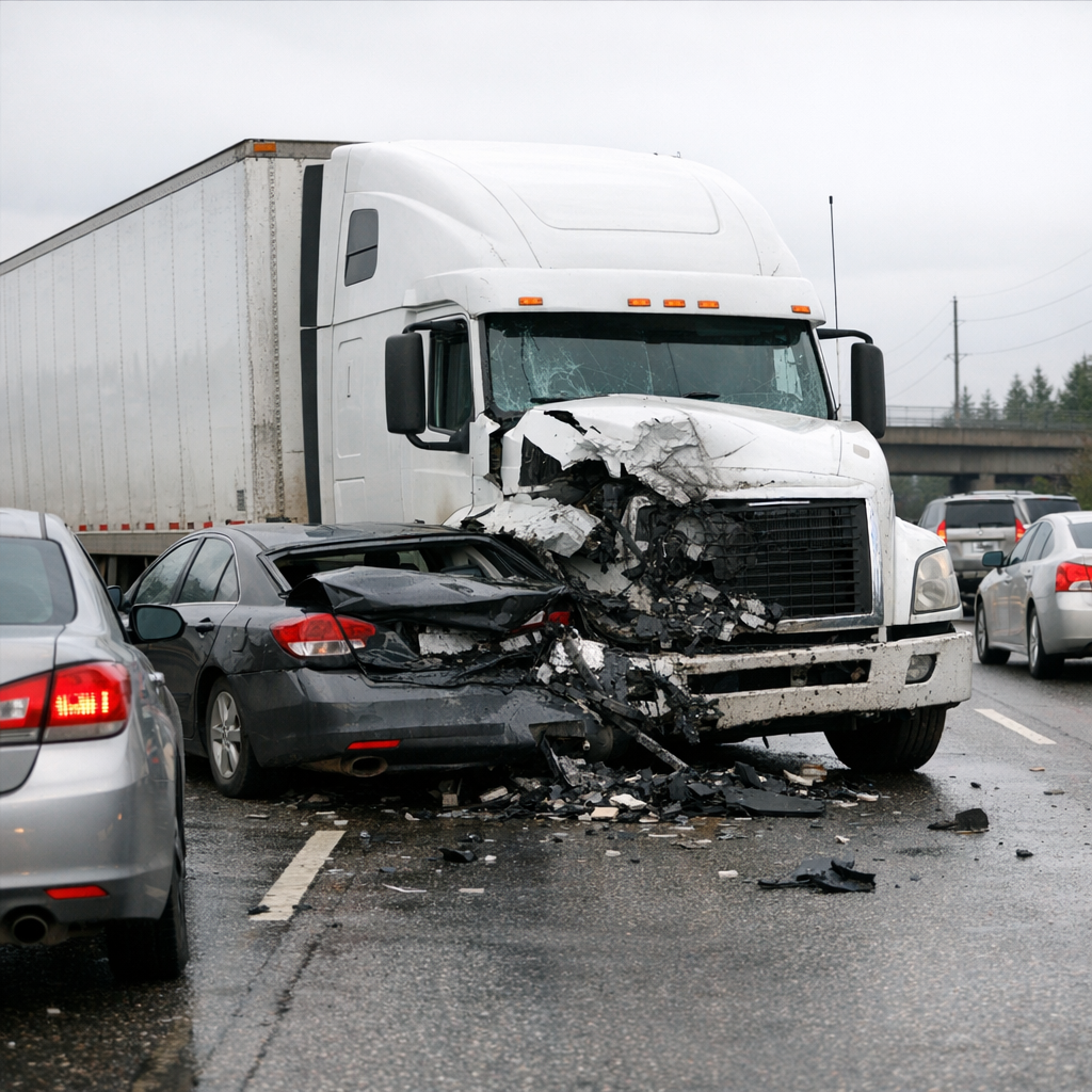 big rig stopped traffic collision illustration for Big rig crashed into stopped traffic