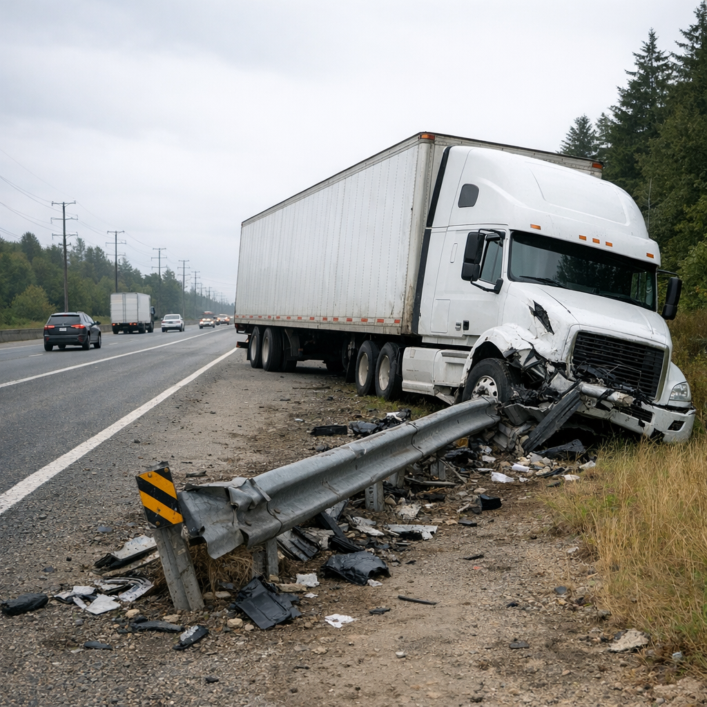 big rig shoulder collision illustration for Big rig drifted onto the shoulder