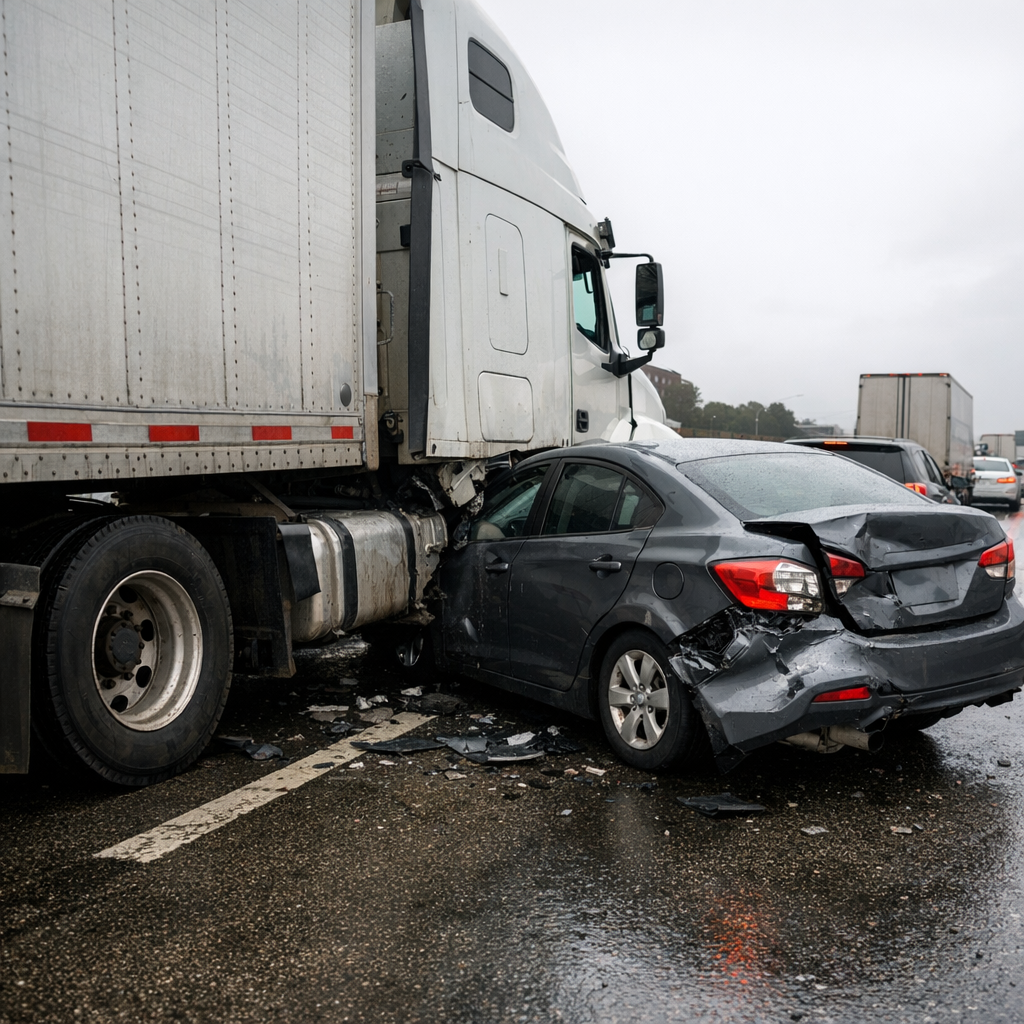 big rig traffic collision illustration for Big rig hit me during heavy traffic