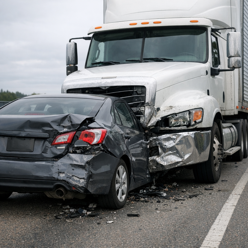 big rig hit stopped vehicle illustration for Big rig hit me while I was stopped