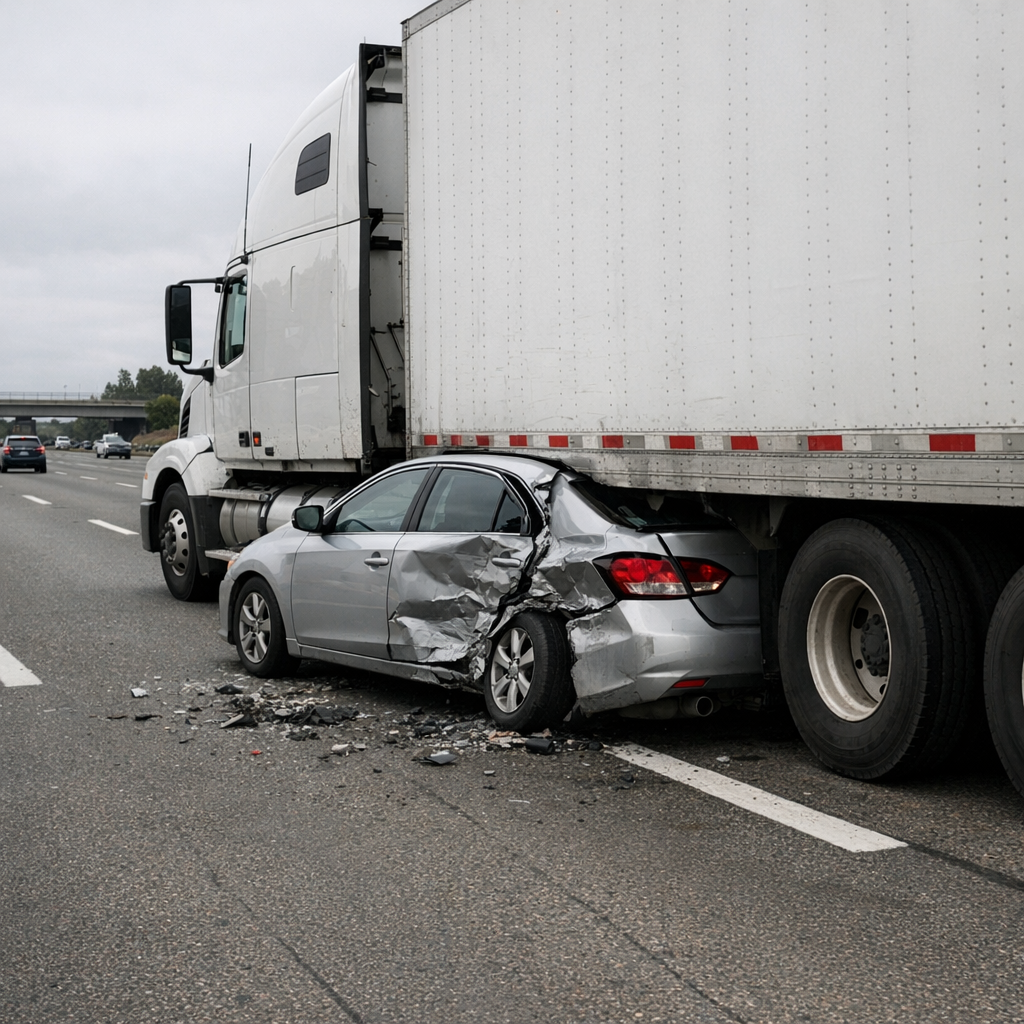 big rig lane change crash illustration for Big rig hit my car while changing lanes