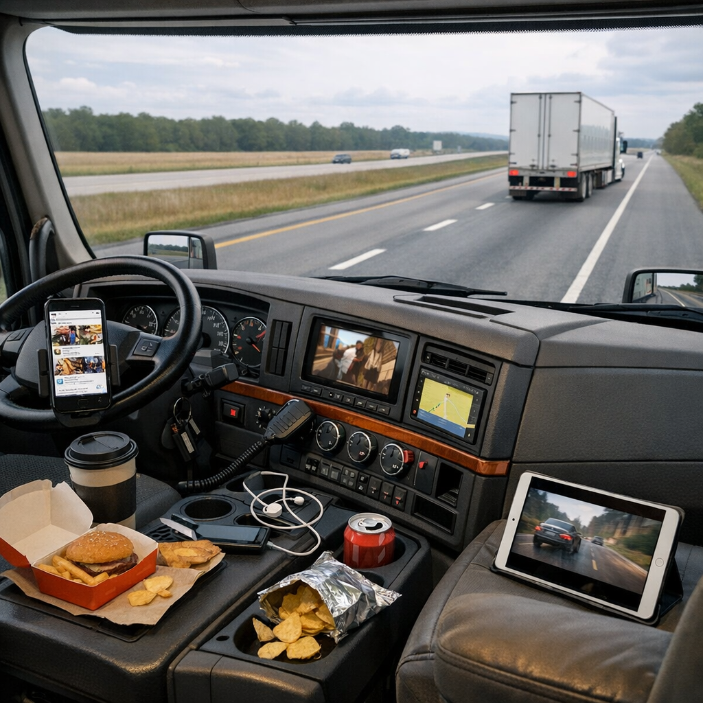 distraction long haul trucking illustration for Driver distraction in long haul trucking