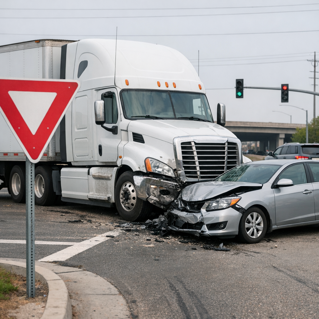 Illustration of Failure to yield in big rig accidents failure to yield truck