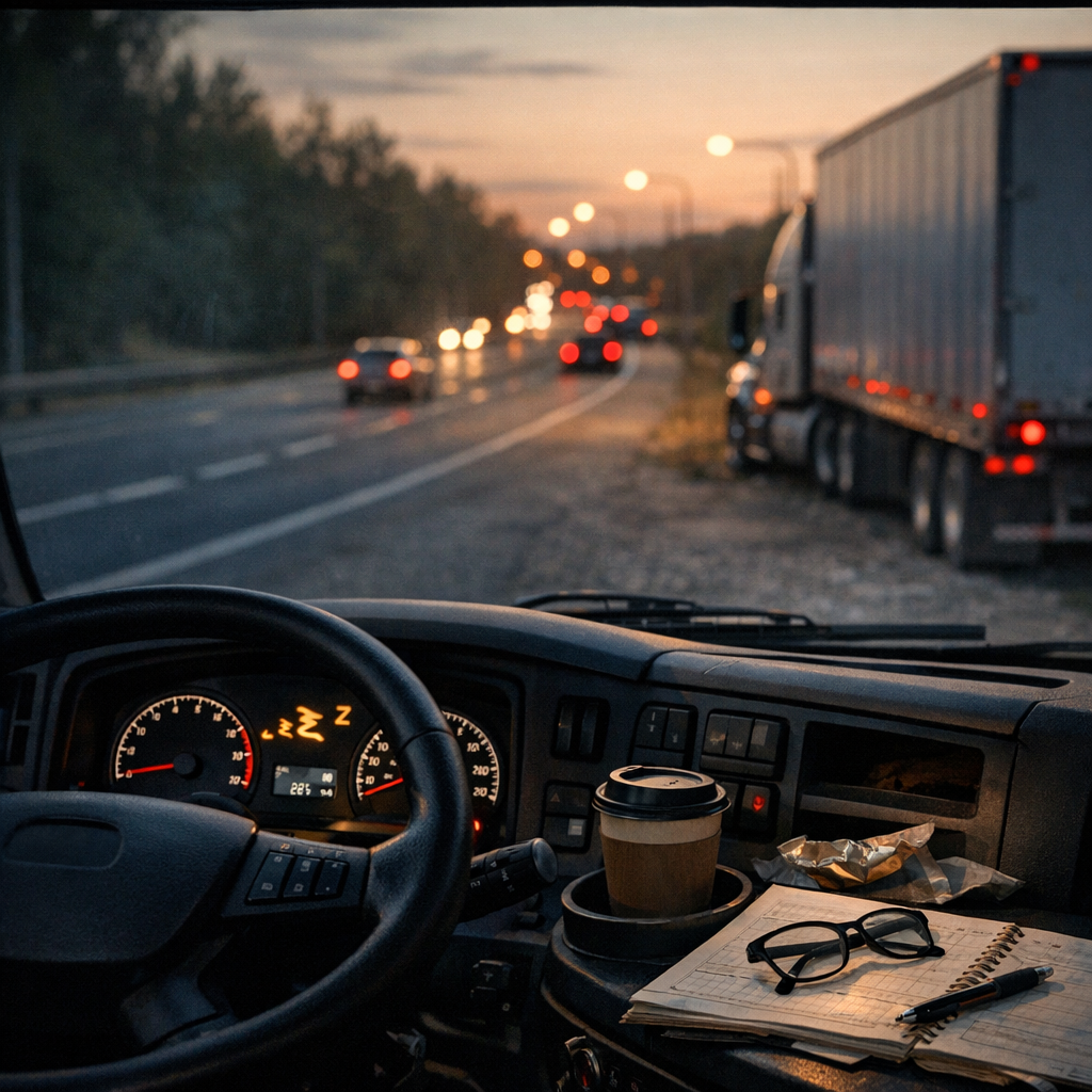 fatigue buildup trucking illustration for Fatigue buildup during long trucking shifts