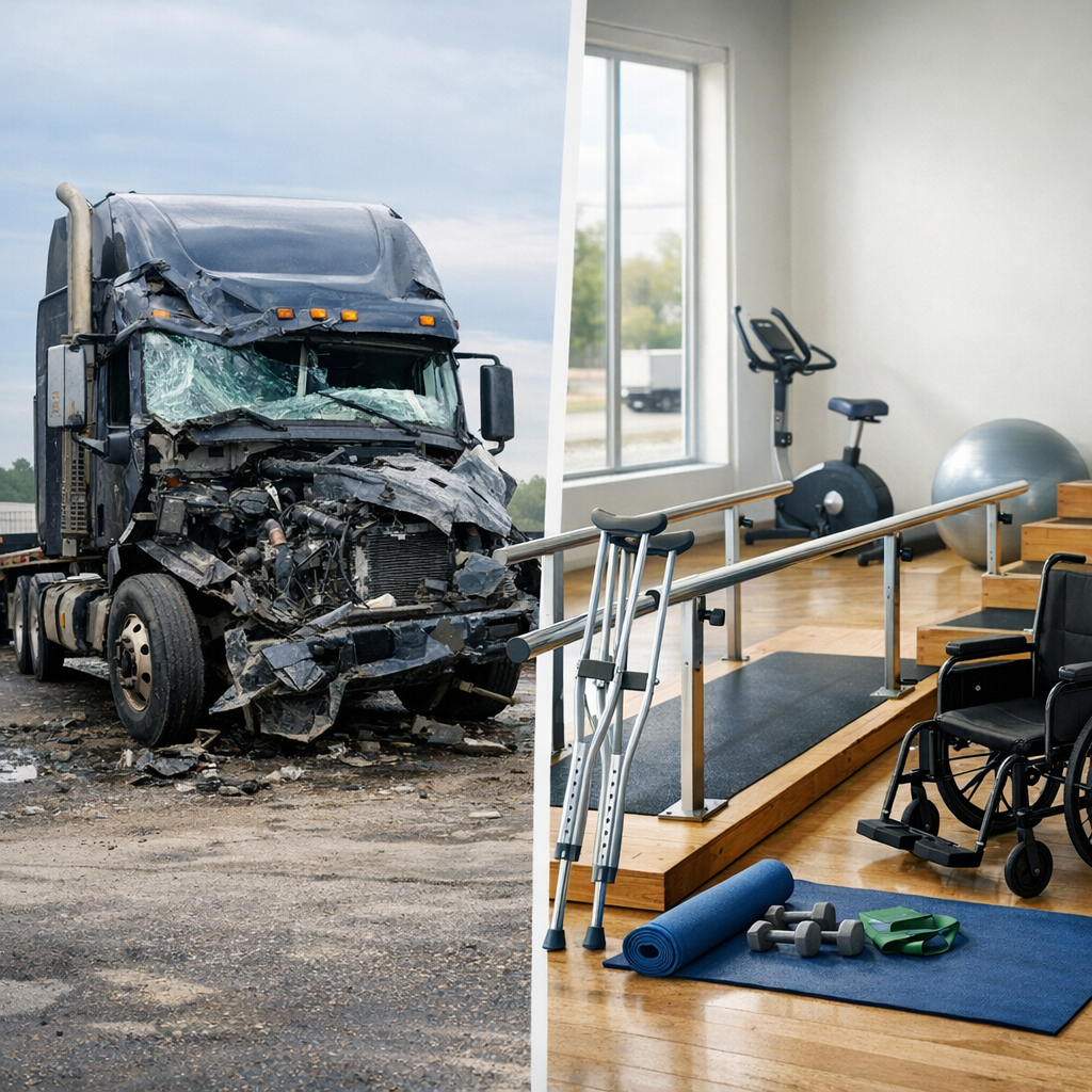 gradual progress truck recovery illustration for Gradual progress after serious truck injuries