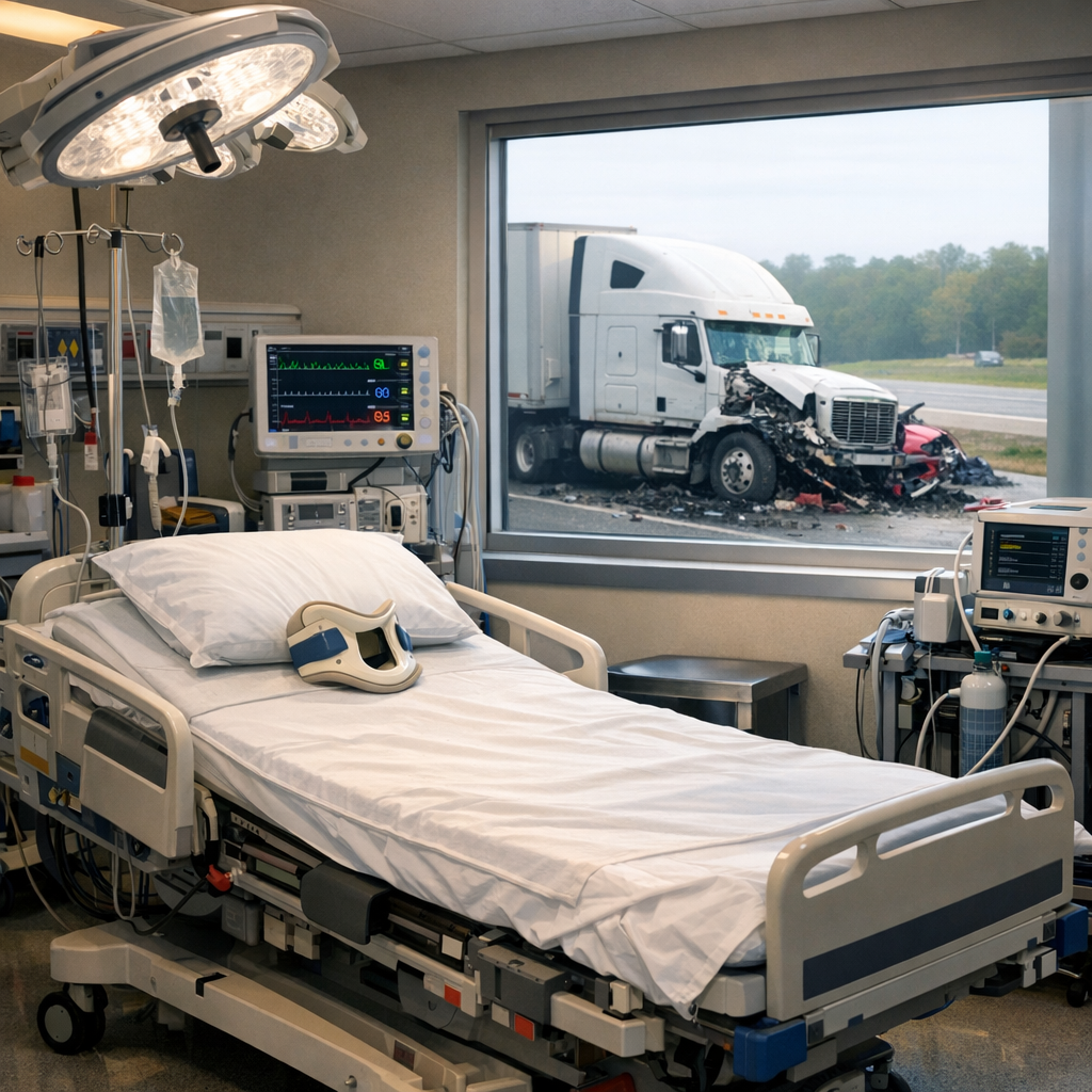 hospital stabilization truck illustration for Initial hospital stabilization after truck accidents