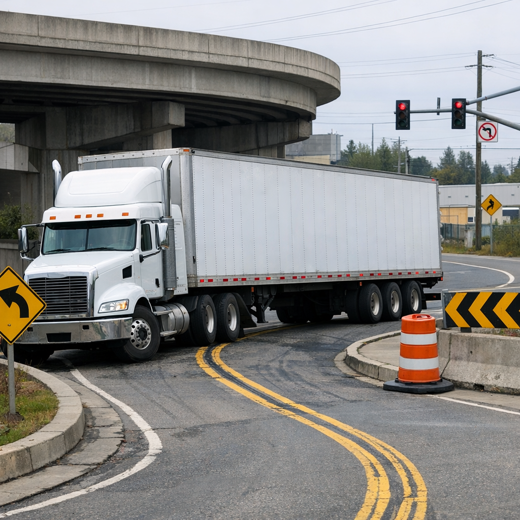 limited maneuverability truck illustration for Limited maneuverability in heavy trucks