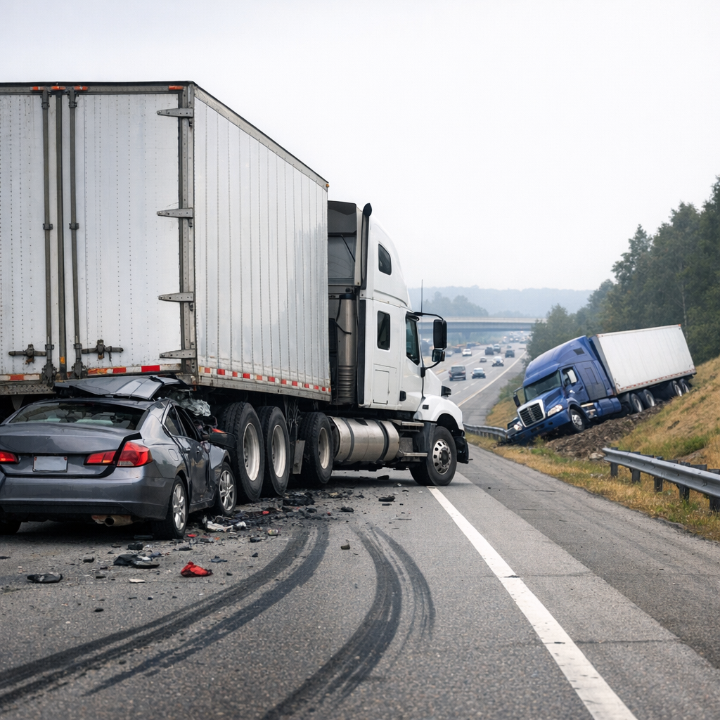 braking miscalculation truck illustration for Miscalculated braking by big rigs