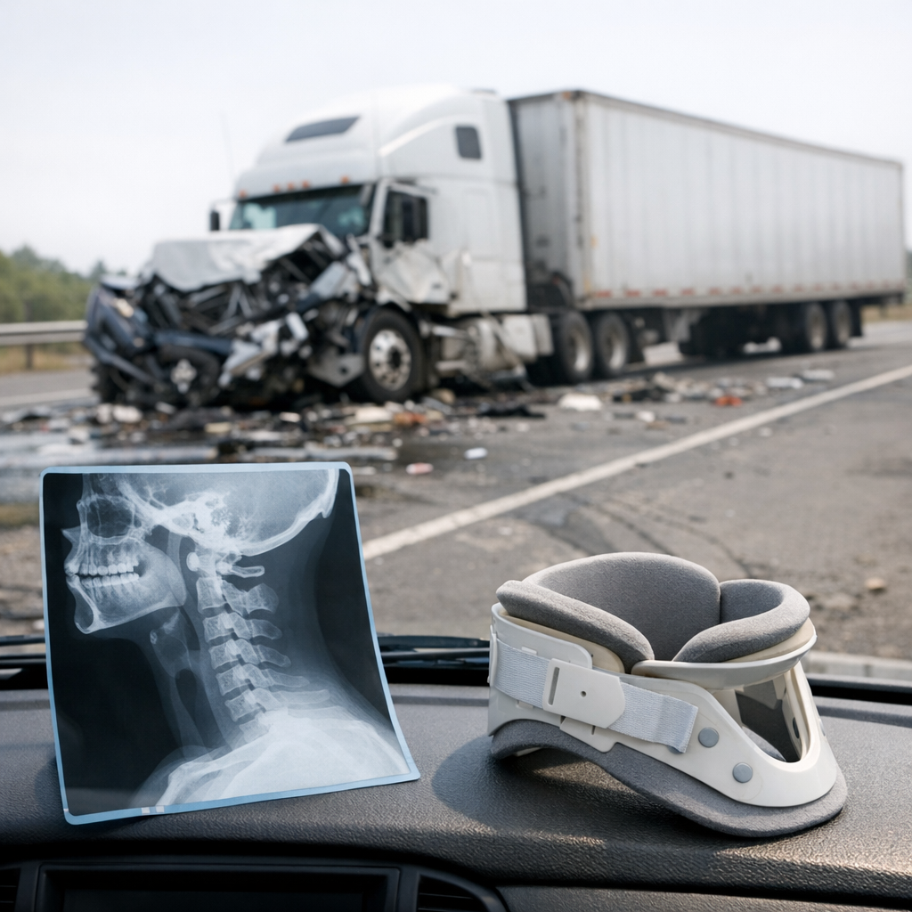 neck injuries big rig illustration for Neck injuries from big rig crashes