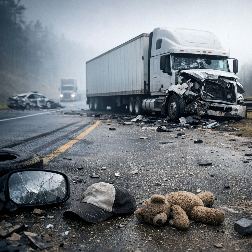 psychological trauma truck illustration for Psychological trauma after big rig crashes