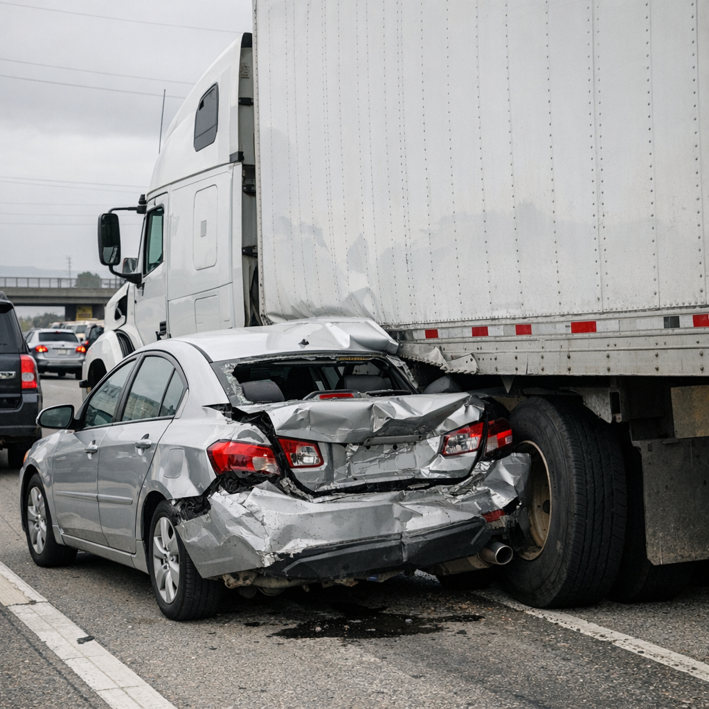 rear ended semi slow traffic illustration for Rear ended by a semi in slow traffic