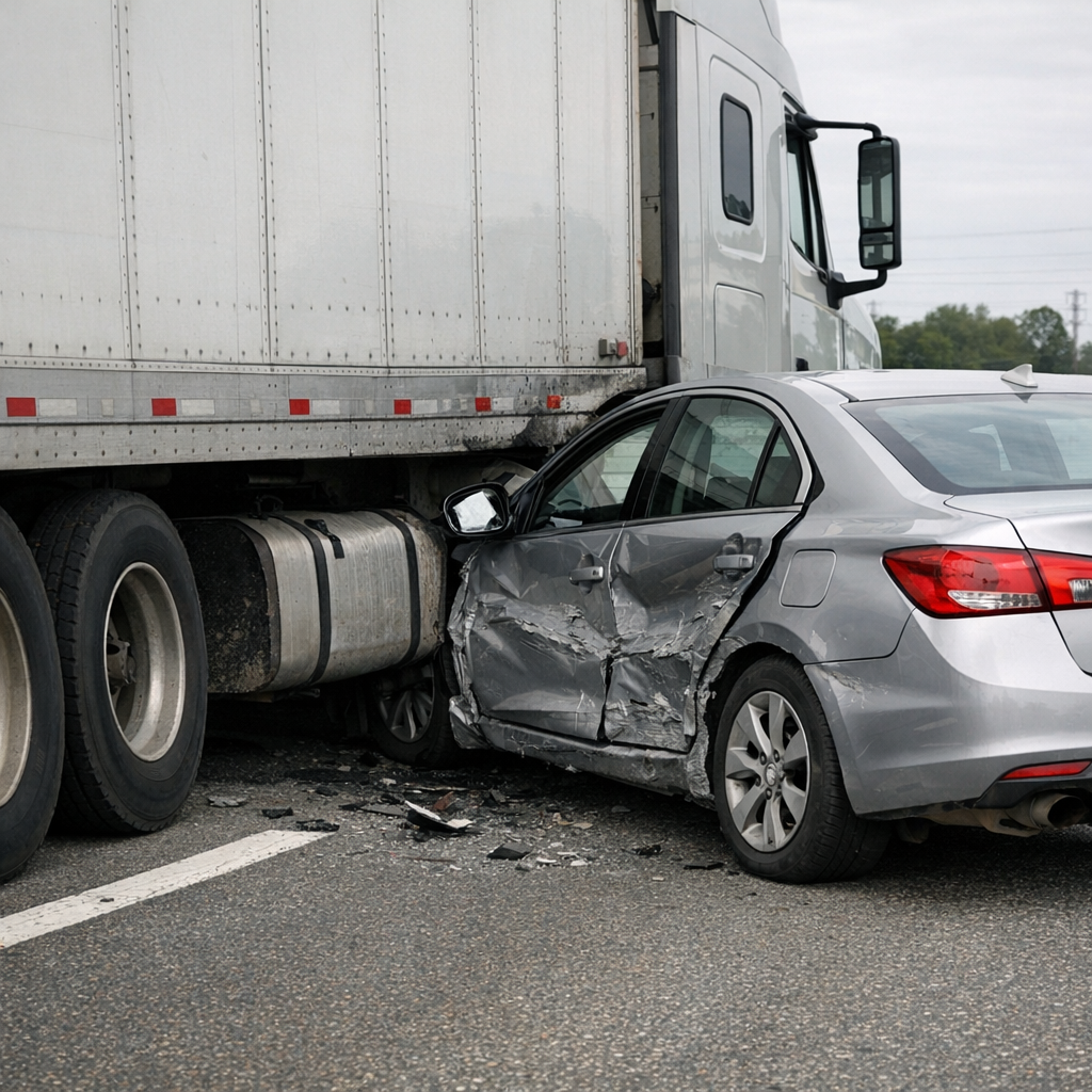 semi passing collision illustration for Semi truck clipped my car while passing