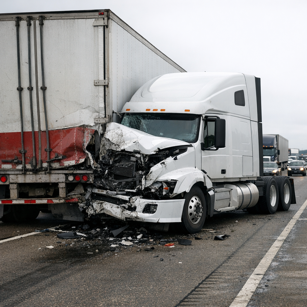 semi rolling traffic crash illustration for Semi truck collided during rolling traffic