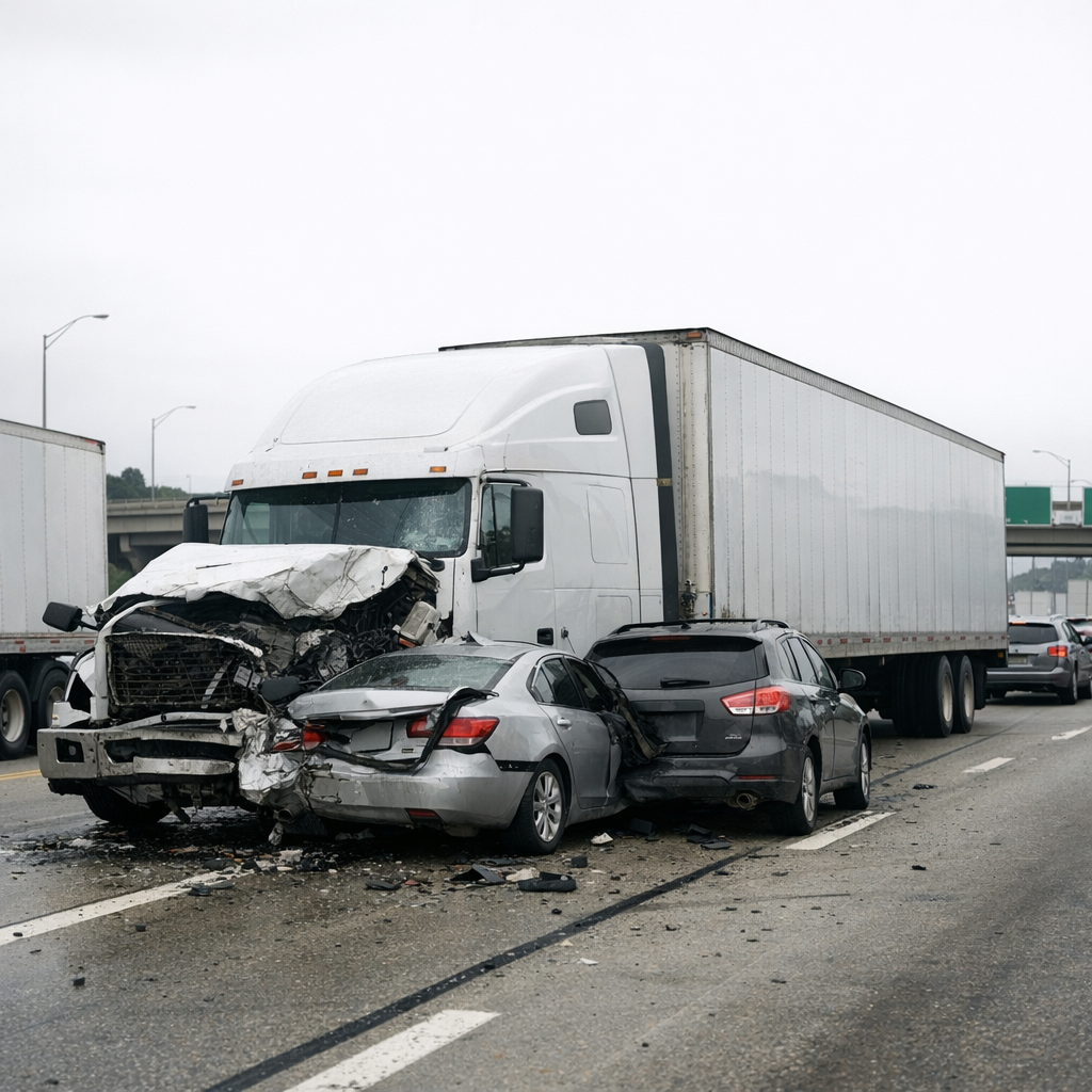 semi speed adjustment crash illustration for Semi truck failed to adjust speed in congestion