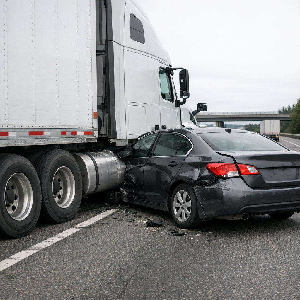 semi truck merging accident illustration for Semi truck hit me while merging