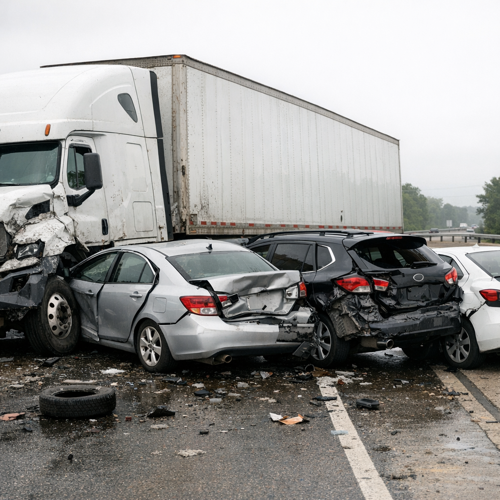 semi multi car collision illustration for Semi truck hit multiple vehicles at once
