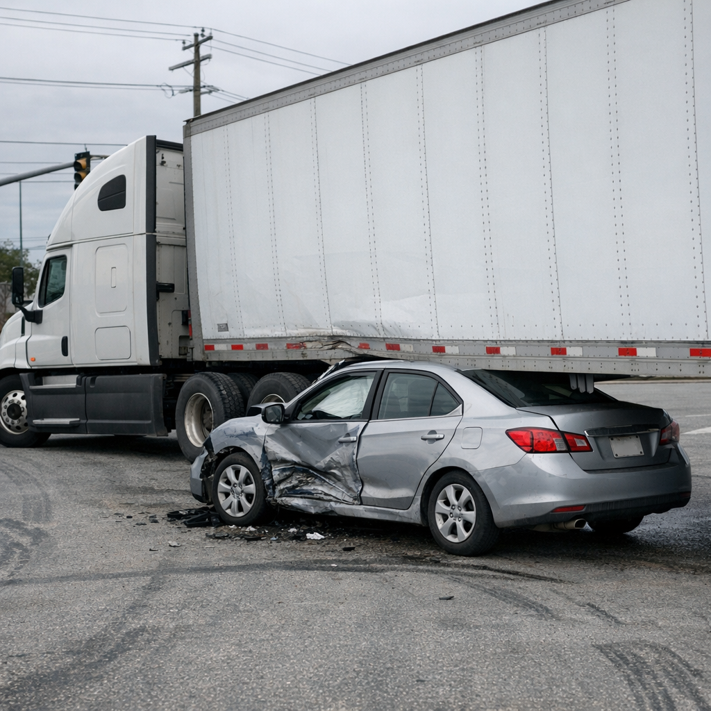 semi truck wide turn accident illustration for Semi truck hit my car during a wide turn