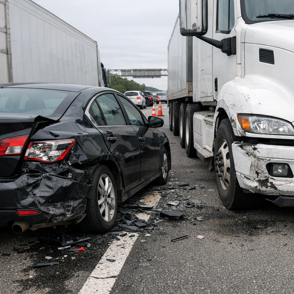 semi traffic funnel crash illustration for Semi truck hit my car during traffic funneling