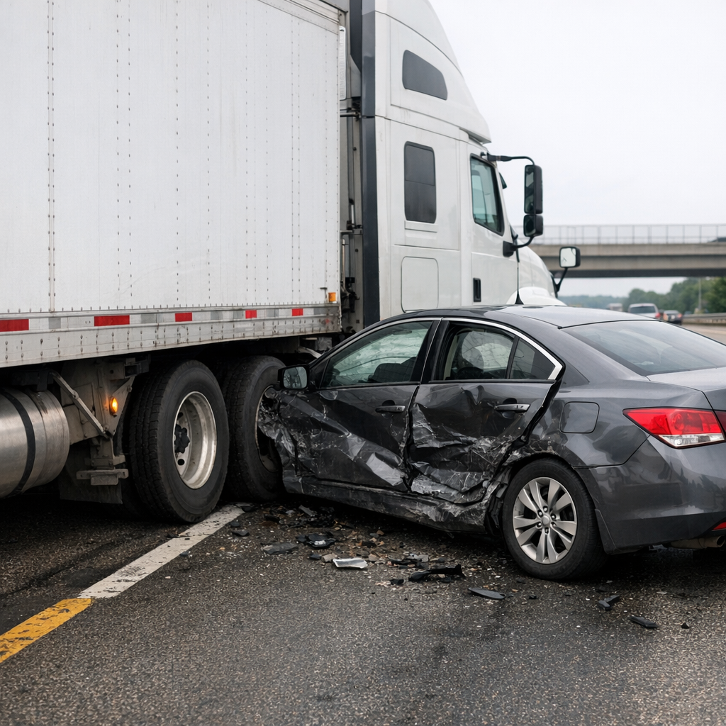 semi merging lane crash illustration for Semi truck hit my car while merging lanes