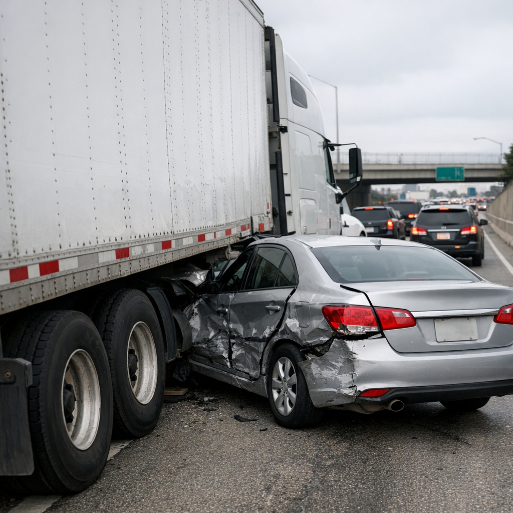 semi merge congestion crash illustration for Semi truck hit my vehicle during merge congestion