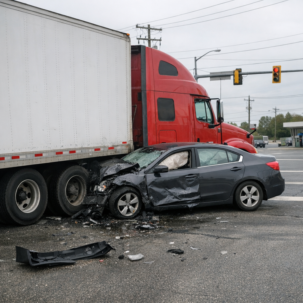 semi intersection collision illustration for Semi truck struck my vehicle at an intersection