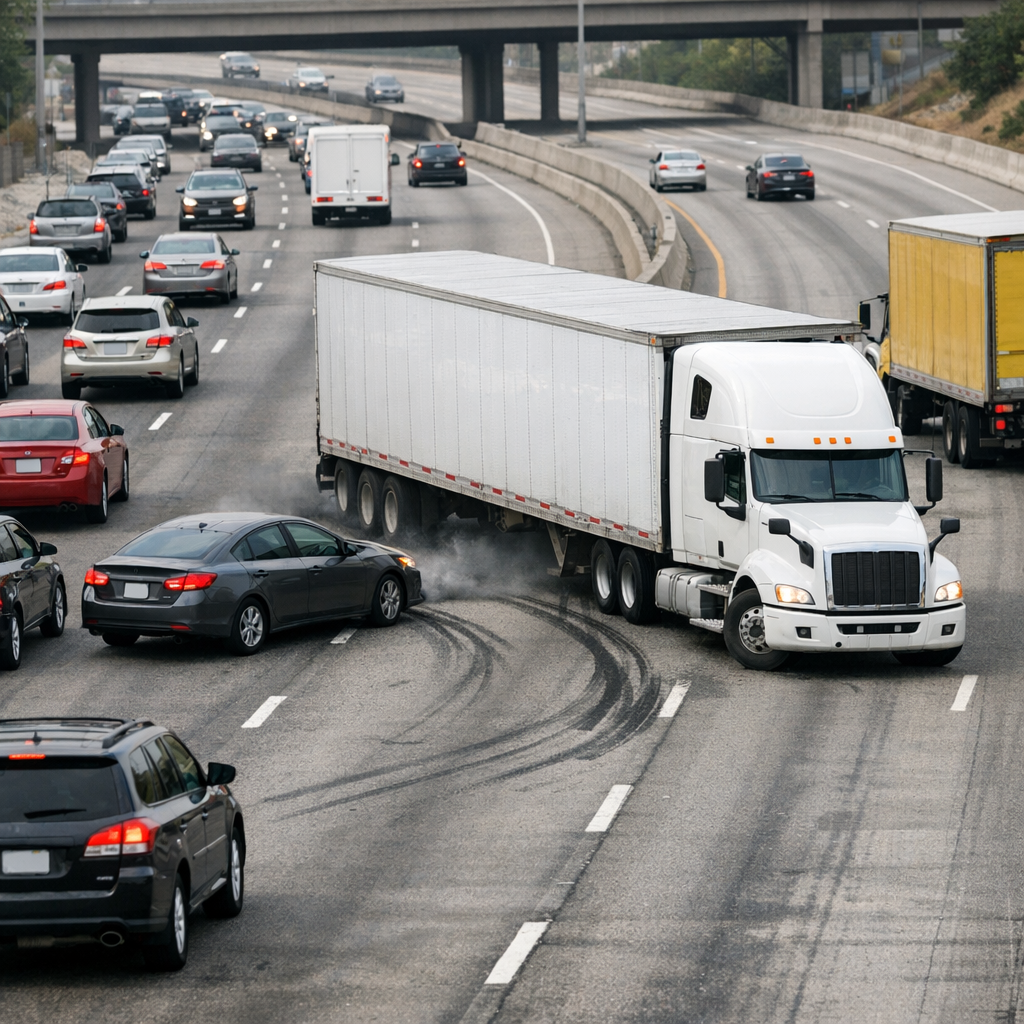Illustration of Traffic flow misjudgment by truck drivers