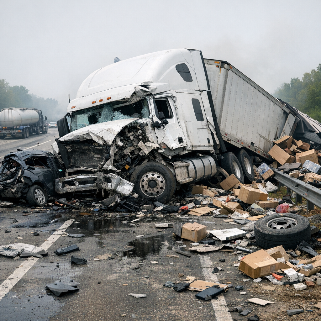 overwhelming truck crash illustration for Why are truck crashes overwhelming