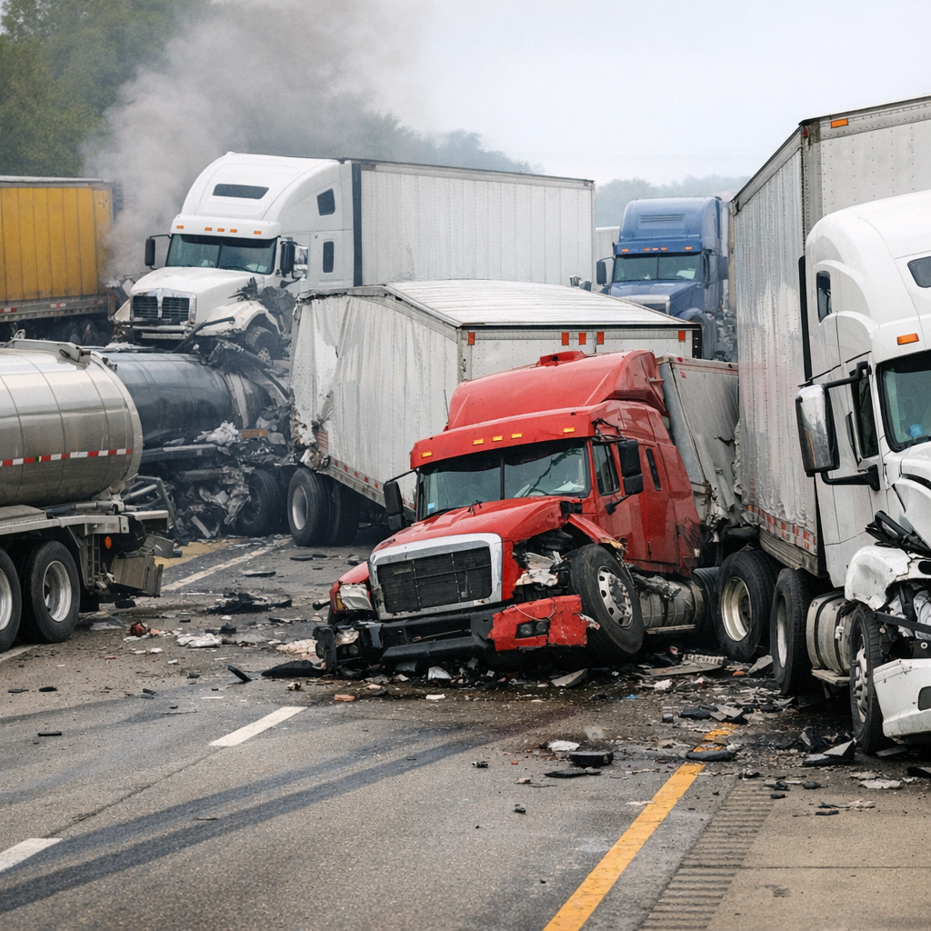 chain reaction semi crashes illustration for Why do semi trucks cause chain reaction crashes