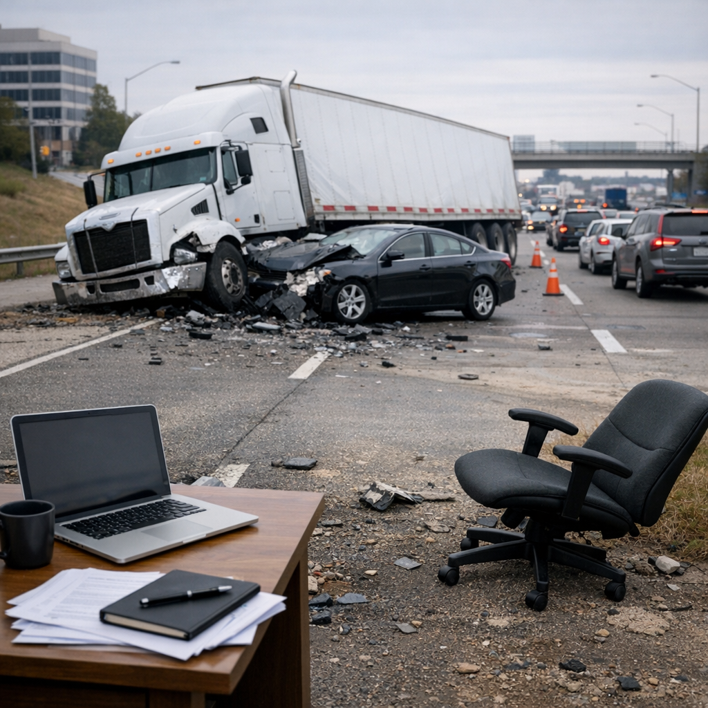 work disruption truck crash illustration for Why do truck crashes disrupt work life