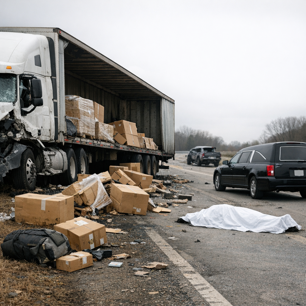 cargo liability wrongful death truck illustration for **Unlocking Accountability: Cargo Liability in Wrongful Death Truck Inc
